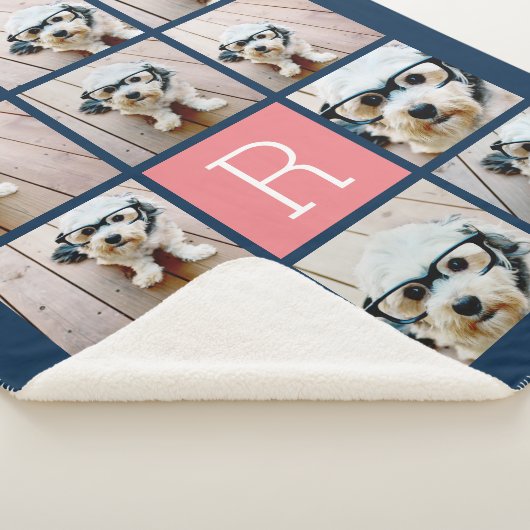 11 Foto Collage en Big Monogram blauwe perzik Sherpa Deken (3/4)