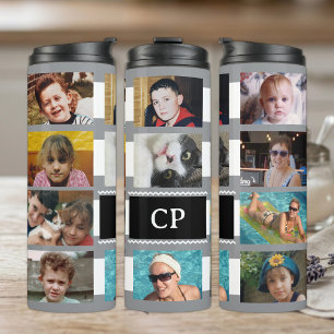 11 foto collage initialen grijs wit thermosbeker