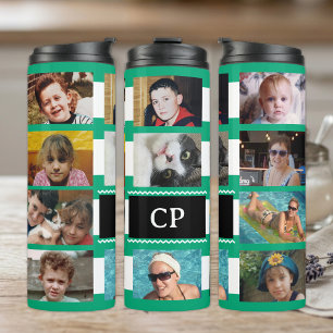 11 foto collage initialen groen wit thermosbeker