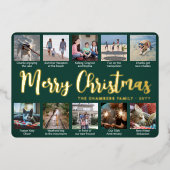 11 Foto Donkergroen Vrolijk Kerstfeest Moderne Col Folie Feestdagenkaart (Voorkant)