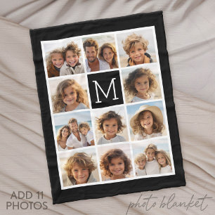 11 Foto Instagram Collage Aangepast Zwart Monogram Fleece Deken