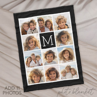 11 Foto Instagram Collage Aangepast Zwart Monogram Fleece Deken