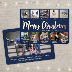11 Foto Navy Blue Merry Christmas Modern Script Folie Feestdagenkaart