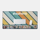 11 Fotocollage Retro Stripe - blauw en goud Bureaumat (Keyboard & Muis)