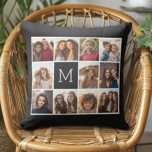11 Fotoinstagram Collage Aangepast zwart monogram Kussen
