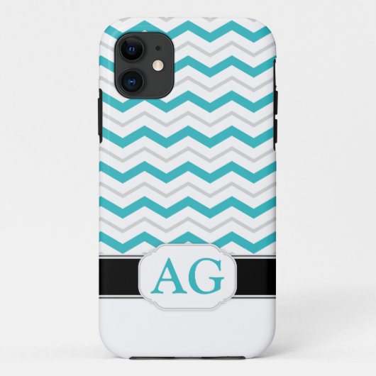 11 Gray & Turquoise Chevron Monogram iPhone 5 Coque (Dos)