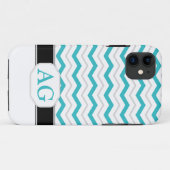 11 Gray & Turquoise Chevron Monogram iPhone 5 Coque (Dos (Horizontal))