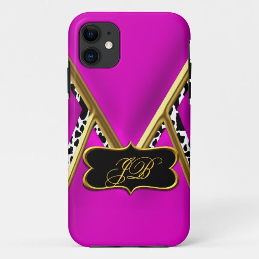 11 iPhone 5 Coque-Mate Coque Hot Pink Gold Noir (Dos)