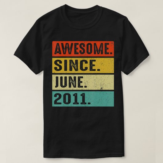 11 jaar Geweldige sinds juni 2011 11e verjaardag T-shirt (Design voorkant)