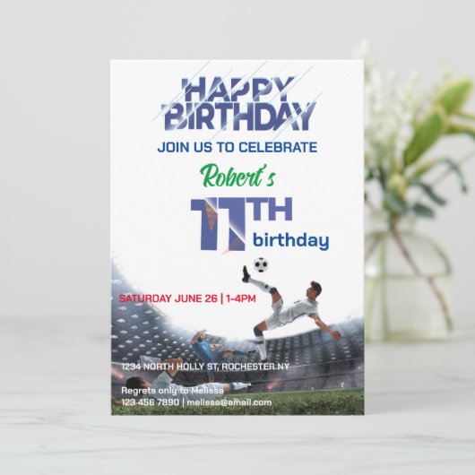 11 jaar oud jongens verjaardagsuitnodiging kaart (Staand voorkant)