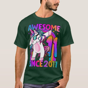 11 jaar oud Unicorn Dabbing 11th Birthday Girl Uni T-shirt