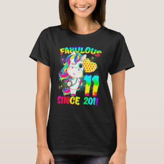 11 jaar oude 11e verjaardag Unicorn Girl Fabulous  T-shirt