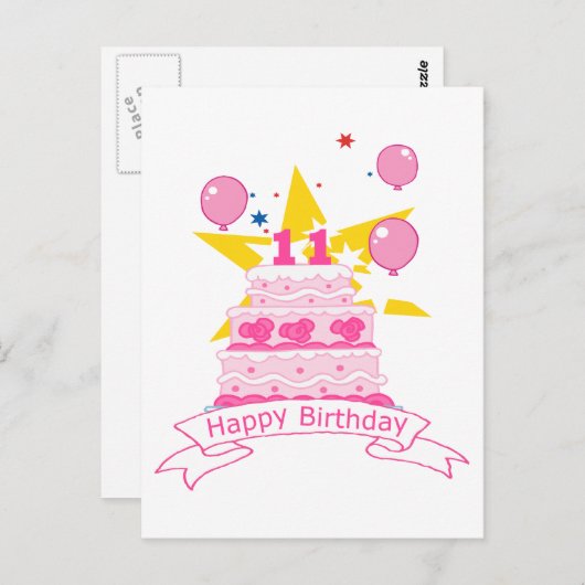 11 jaar oude Birthday Cake Briefkaart (Voorkant / Achterkant)