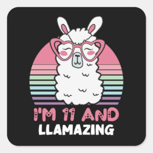 11 jaar oude dag Llamazing 11e verjaardag Llama Vierkante Sticker