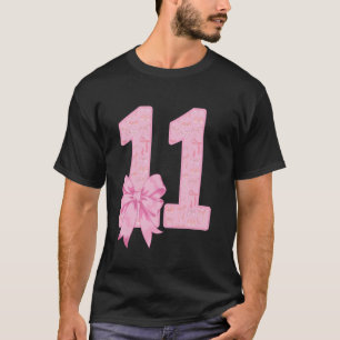11 Jaar Oude Verjaardag Meisje Coquette Roze Strik T-shirt