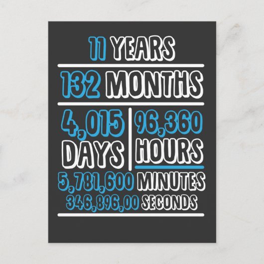 11 jaar verjaardag Berekening Verjaardag Briefkaart (Voorkant)