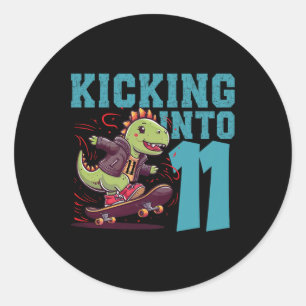 11-jarige skater skateboarden T-rex dinosaurus Bi Ronde Sticker