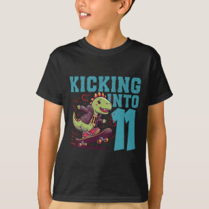 11-jarige skater Skateboarden T-rex dinosaurus Bi T-shirt