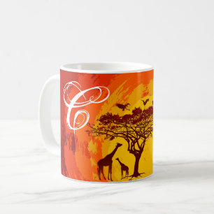 11 Oz. Café Mug Africain Safari Giraffe Sunse