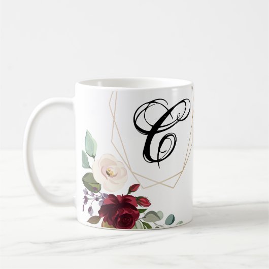 11 Oz. Coffee Mug Roses blanches Or géométrique (Gauche)