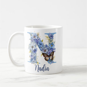 11 oz Floral Blue Monogrammed Coffee Mok