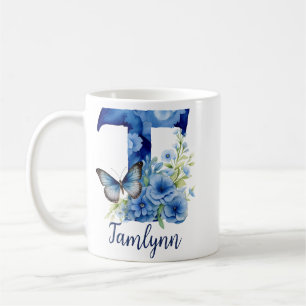 11 oz Mug de café Monogrammé Floral Bleu