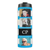 11 photo collage initials blue white thermosbeker (Voorkant)