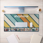 11 Photo Collage Retro Stripe - bleu et or<br><div class="desc">Ce montage photo amusant comprend une place pour 11 photos. La grille comprend un collage photo en forme de carré avec beaucoup de place pour ajouter vos photos de fête préférées. Le motif rétro rayé aux couleurs de coucher de soleil muet ajoute un peu de fantaisie au design. Les photos...</div>