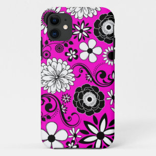 11 Pink noir blanc fleur art iphone 5 coque