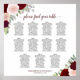 11 Tabel Bourgogne Rood en roze Floral Seating Cha Poster