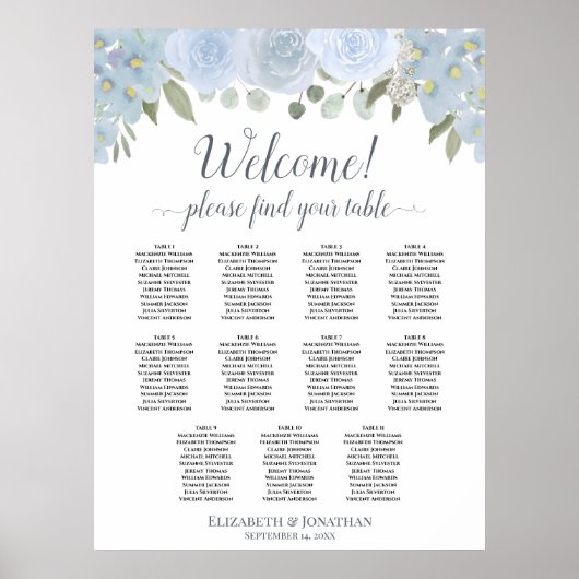 11 Tableau Dusty Blue Roses Mariage Tableau de siè (Devant)