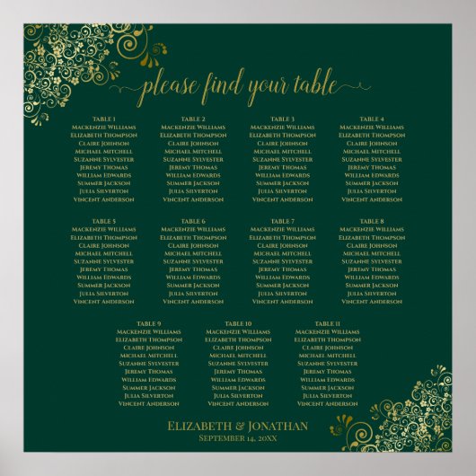 11 Tableau Mariage de siège Emerald Green Gold (Devant)