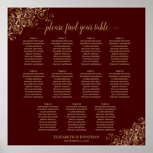 11 Tableau Mariage Places Or & Auburn (Devant)