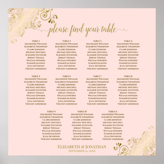 11 Tableau Mariage Plat Rose & Or (Devant)
