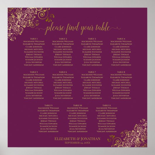 11 Tableau Mariage Sièges Cassis Purple Gold (Devant)