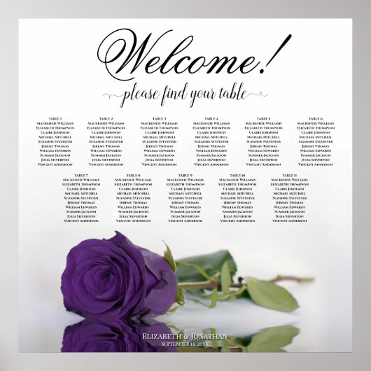 11 Tableau Royal Purple Rose Mariage Siège (Devant)