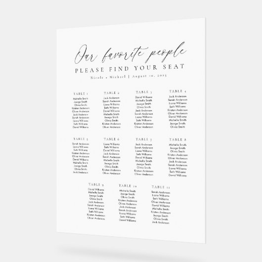11 Tables Favorite People Acrylic Seating Chart (Angle)