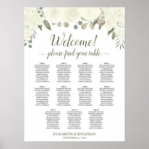 11 Tafel Ivoor Witte Rozen Trouw Stoelenplattegron Poster