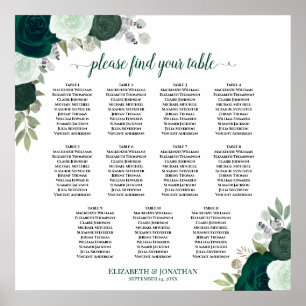 11-tafel Smaragd Bloemen Bruiloft Zitplaatskaart Poster