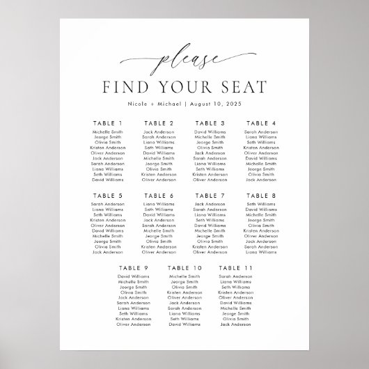 11 Tafels Gelieve uw plaats te zoeken zitplaatsind Poster (Voorkant)