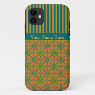 11 Tribal rayé, rouille, vert, Coque iPhone bleu 5/5s