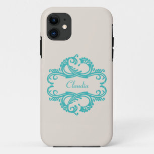 11 Turquoise Chic Damask BT iPhone 5 Coque