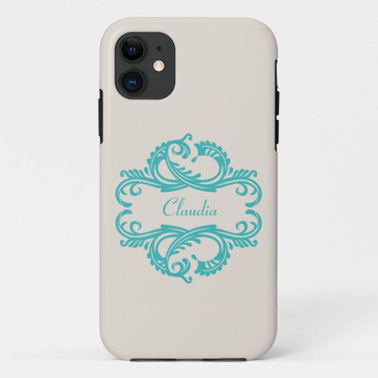 11 Turquoise Chic Damask BT iPhone 5 Coque (Dos)