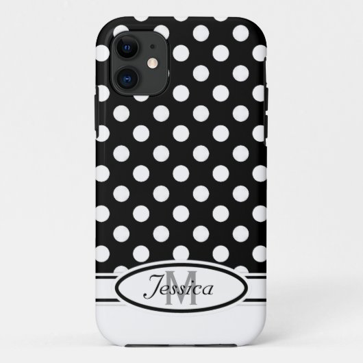 11 W & B Polka-dot Monogramme iPhone 5 Coque (Dos)