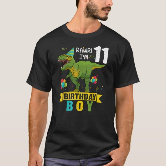 11 Year Old Shirt 11th Birthday Boy T Rex Dinosaur (Voorkant)