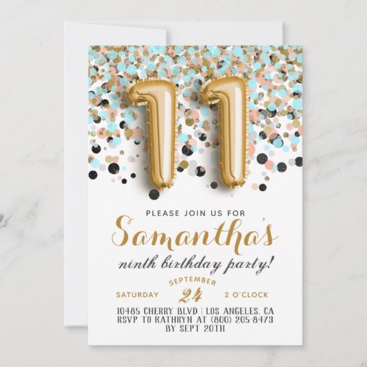 11e anniversaire Confetti Invitation (Devant)
