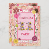 11e anniversaire invitation fête avec cadre fleuri (Devant / Derrière)