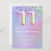 11e anniversaire Invitation fête rose violet Parti (Devant)