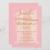 11e anniversaire Invitation Filles Coeurs d'or ros (Devant / Derrière)