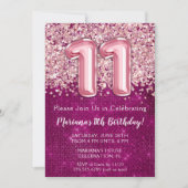 11e anniversaire Invitation Girl Magenta Parties s (Devant)
